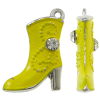 pingentes de sapatos de liga de zinco , pintura, com strass, amarelo, níquel, chumbo e cádmio livre, 16x21x4mm, Buraco:Aprox 1.5mm, 50PCs/Bag, vendido por Bag