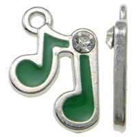Zinc Alloy Enamel Pendants Music Note platinum color plated with rhinestone green nickel lead & cadmium free Approx 1.5mm Sold By Bag