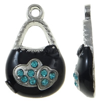 Tibetan Style Handbag Pendants, platinum color plated, enamel & with rhinestone, black, nickel, lead & cadmium free, 12x20x4mm, Hole:Approx 2mm, 50PCs/Bag, Sold By Bag