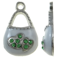 Tibetan Style Handbag Pendants, platinum color plated, enamel & with rhinestone, white, nickel, lead & cadmium free, 12x20x4mm, Hole:Approx 2mm, 50PCs/Bag, Sold By Bag