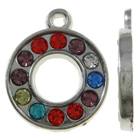 Tibetan Style Alphabet and number Pendants, Letter O, platinum color plated, with rhinestone, mixed colors, nickel, lead & cadmium free, 14x17x2mm, Hole:Approx 1.5mm, 50PCs/Bag, Sold By Bag