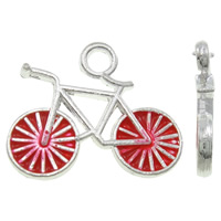 Vehicle Shaped Tibetan Style Pendants, Bike, silver color plated, enamel, red, nickel, lead & cadmium free, 15.50x13x2.50mm, Hole:Approx 2mm, 100PCs/Bag, Sold By Bag