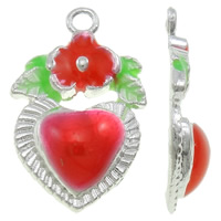 Tibetan Style Heart Pendants, silver color plated, enamel, red, nickel, lead & cadmium free, 11x17x3.50mm, Hole:Approx 1.5mm, 100PCs/Bag, Sold By Bag