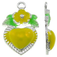 Tibetan Style Heart Pendants, silver color plated, enamel, yellow, nickel, lead & cadmium free, 11x17x3.50mm, Hole:Approx 1.5mm, 100PCs/Bag, Sold By Bag