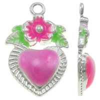Tibetan Style Heart Pendants, silver color plated, enamel, pink, nickel, lead & cadmium free, 11x17x3.50mm, Hole:Approx 1.5mm, 100PCs/Bag, Sold By Bag