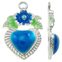 Zinc Alloy Heart Pendants silver color plated enamel blue nickel lead & cadmium free Approx 1.5mm Sold By Bag