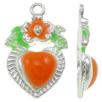 Tibetan Style Heart Pendants, silver color plated, enamel, orange, nickel, lead & cadmium free, 11x17x3.50mm, Hole:Approx 1.5mm, 100PCs/Bag, Sold By Bag