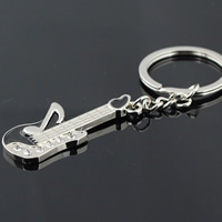 Zinc Alloy Key Chain Guitar platinum color plated enamel & with rhinestone black nickel lead & cadmium free Sold By Lot