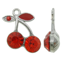 Tibetan Style Fruit Shape Pendants, Cherry, platinum color plated, enamel & with rhinestone, red, nickel, lead & cadmium free, 13x18x5mm, Hole:Approx 1.5mm, 100PCs/Bag, Sold By Bag