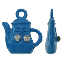 Zinc Alloy Tool Pendants Teapot enamel & with rhinestone blue nickel lead & cadmium free Approx 2mm Sold By Bag