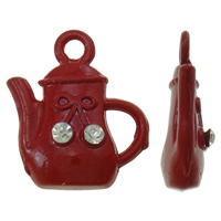 Zinc Alloy Tool Pendants Teapot enamel & with rhinestone red nickel lead & cadmium free Approx 2mm Sold By Bag