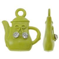 Zinc Alloy Tool Pendants Teapot enamel & with rhinestone yellow nickel lead & cadmium free Approx 2mm Sold By Bag