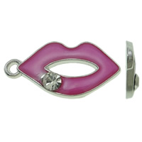 Tibetan Style, Lip, platinum color plated, enamel & with rhinestone, purple, nickel, lead & cadmium free, 12x24x2.50mm, Hole:Approx 1.5mm, 100PCs/Bag, Sold By Bag