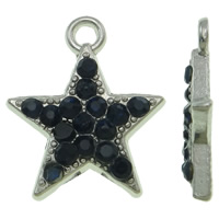 Tibetan Style Star Pendant, platinum color plated, with rhinestone, nickel, lead & cadmium free, 16x18.50x3mm, Hole:Approx 2mm, 100PCs/Bag, Sold By Bag
