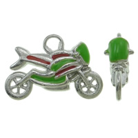 Vehicle Shaped Tibetan Style Pendants, Motorcycle, platinum color plated, enamel, nickel, lead & cadmium free, 21x14x6mm, Hole:Approx 3mm, 100PCs/Bag, Sold By Bag