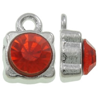 Tibetan Style Rhinestone Pendants, Square, platinum color plated, with rhinestone, red, nickel, lead & cadmium free, 8x12x5mm, Hole:Approx 1.5mm, 100PCs/Bag, Sold By Bag