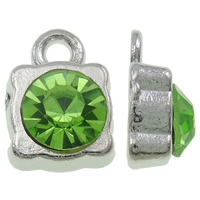 Tibetan Style Rhinestone Pendants, Square, platinum color plated, with rhinestone, green, nickel, lead & cadmium free, 8x12x5mm, Hole:Approx 1.5mm, 100PCs/Bag, Sold By Bag