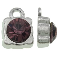 Zinc Alloy Rhinestone Pendants Square platinum color plated with rhinestone purple nickel lead & cadmium free Approx 1.5mm Sold By Bag