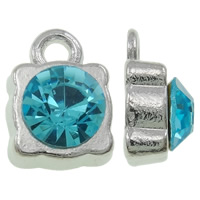 Tibetan Style Rhinestone Pendants, Square, platinum color plated, with rhinestone, blue, nickel, lead & cadmium free, 8x12x5mm, Hole:Approx 1.5mm, 100PCs/Bag, Sold By Bag