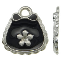 Zinc Alloy Handbag Pendants platinum color plated with flower pattern & enamel black nickel lead & cadmium free Approx 1mm Sold By Bag