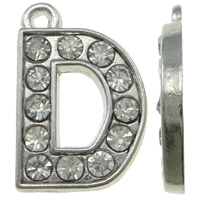 Zinc Alloy Alphabet and number Pendants Letter D platinum color plated with rhinestone nickel lead & cadmium free Approx 1mm Sold By Bag