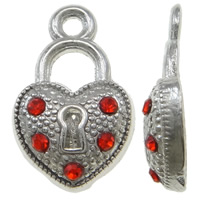 Zinc Alloy Lock Pendants platinum color plated with rhinestone nickel lead & cadmium free Approx 1.5mm Sold By Bag