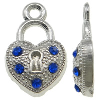 Zinc Alloy Heart Pendants Lock platinum color plated with rhinestone nickel lead & cadmium free Approx 1.5mm Sold By Bag