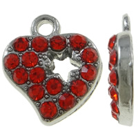 Zinc Alloy Heart Pendants platinum color plated with rhinestone red nickel lead & cadmium free Approx 1mm Sold By Bag