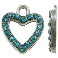 Zinc Alloy Heart Pendants platinum color plated with rhinestone blue nickel lead & cadmium free Approx 2mm Sold By Bag
