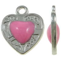 Tibetan Style Heart Pendants, platinum color plated, enamel, pink, nickel, lead & cadmium free, 13x15x3.50mm, Hole:Approx 1.5mm, 100PCs/Bag, Sold By Bag