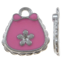 Tibetan Style Handbag Pendants, platinum color plated, with flower pattern & enamel, pink, nickel, lead & cadmium free, 13x14x1.50mm, Hole:Approx 1.5mm, 100PCs/Bag, Sold By Bag