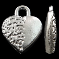 Zinc Alloy Heart Pendler, sølvfarvet forgyldt, nikkel, bly & cadmium fri, 9x11.50x2.50mm, Hole:Ca. 1mm, 100pc'er/Bag, Solgt af Bag