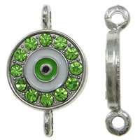 Zinc Alloy Connector Flat Round platinum color plated enamel & with rhinestone & 1/1 loop green nickel lead & cadmium free Approx 1.5mm Sold By Bag