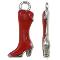 Tibetan Style Shoes Pendants, platinum color plated, enamel, red, nickel, lead & cadmium free, 8x18x2mm, Hole:Approx 2mm, 100PCs/Bag, Sold By Bag