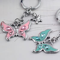Zinc Alloy Key Chain Butterfly platinum color plated enamel & with rhinestone mixed colors nickel lead & cadmium free Sold By Lot
