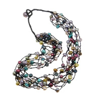 Природное пресноводное жемчужное ожерелье, Пресноводные жемчуги, Комкообразная форма, натуральный, разноцветный, 7-10mm, Продан через 22 дюймовый Strand