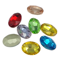 Cabochons en cristal, ovale, dos de Rivoli & facettes, couleurs mélangées, 10x14mm, 336PC/sac, Vendu par sac