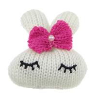 Wool Decoration Flower with Glass Pearl Rabbit with ribbon bowknot decoration white Sold By Lot