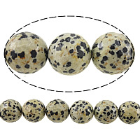 Natural Dalmatian Beads, Round, faceted, 14mm, Hole:Approx 1.2-1.4mm, Length:Approx 15 Inch, 5Strands/Lot, Approx 27PCs/Strand, Sold By Lot