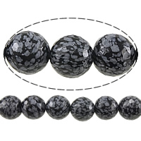 Sneeuwvlok Obsidiaan Beads, Ronde, verschillende grootte voor keus & gefacetteerde, 14mm, Gat:Ca 1.2-1.4mm, Lengte Ca 15 inch, Verkocht door Lot