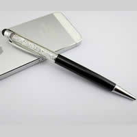 Zinklegierung Kugelschreiber, mit Swarovski & Kunststoff, Platinfarbe platiniert, mit Bildschirm Bleistift, frei von Nickel, Blei & Kadmium, 140x10mm, 20PCs/Menge, verkauft von Menge