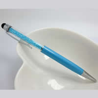 Zinklegierung Kugelschreiber, mit Swarovski & Kunststoff, Platinfarbe platiniert, mit Bildschirm Bleistift, säurenblau, frei von Nickel, Blei & Kadmium, 140x10mm, 20PCs/Menge, verkauft von Menge