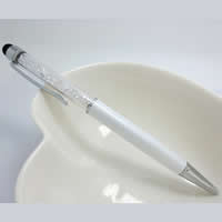 Zinklegierung Kugelschreiber, mit Swarovski & Kunststoff, Platinfarbe platiniert, mit Bildschirm Bleistift, weiß, frei von Nickel, Blei & Kadmium, 140x10mm, 20PCs/Menge, verkauft von Menge