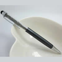 Zinklegierung Kugelschreiber, mit Swarovski & Kunststoff, Platinfarbe platiniert, mit Bildschirm Bleistift, grau, frei von Nickel, Blei & Kadmium, 140x10mm, 20PCs/Menge, verkauft von Menge