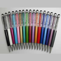 Zinklegierung Kugelschreiber, mit Swarovski & Kunststoff, Platinfarbe platiniert, mit Bildschirm Bleistift, gemischte Farben, frei von Nickel, Blei & Kadmium, 140x10mm, 20PCs/Menge, verkauft von Menge