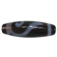 Natural Tibetan Agate Dzi Beads, Oval, money hook & two tone, 11x39mm, Hole:Approx 2mm, Sold By PC