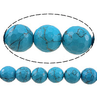 Synthetische Türkis Perle, rund, facettierte, blau, 12mm, Bohrung:ca. 1mm, Länge ca. 15 ZollInch, 10SträngeStrang/Menge, ca. 33PCs/Strang, verkauft von Menge
