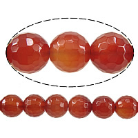 Roter Achat Perle, rund, facettierte, 8mm, Bohrung:ca. 1.5mm, Länge:ca. 15 ZollInch, 10SträngeStrang/Menge, ca. 48PCs/Strang, verkauft von Menge