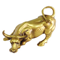 Messing Golden Bull Ornament, guldfarve belagt, nikkel, bly & cadmium fri, 200x130x140mm, Solgt af PC