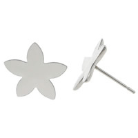 Stainless Steel Stud Earrings, Flower, without earnut, white, 13x13mm, 0.6mm, 200Pairs/Lot, Sold By Lot